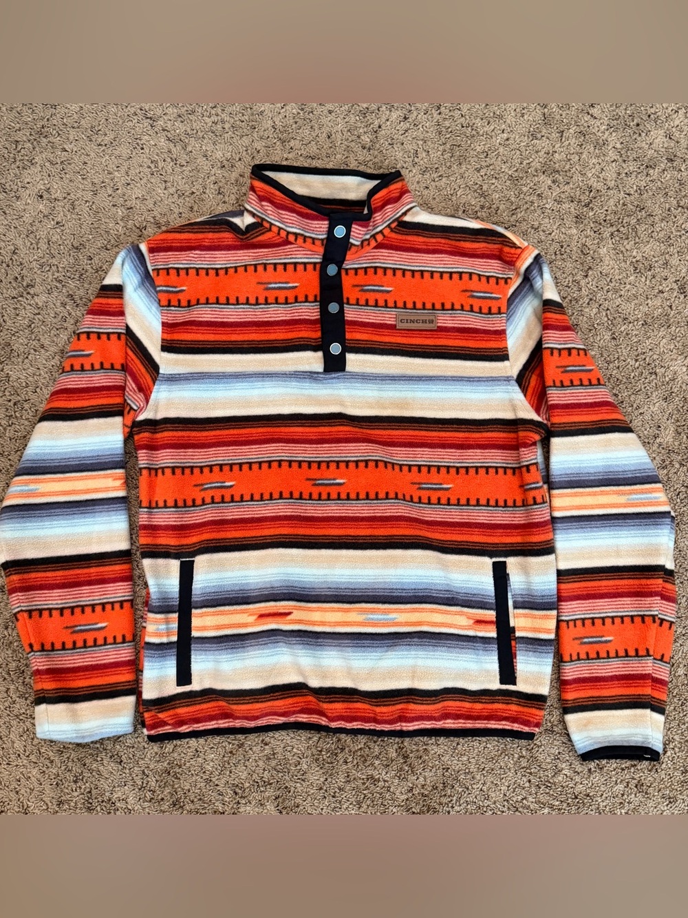 Cinch Boys Fleece Pullover Orange Aztec 1/4 Snap Size XXL